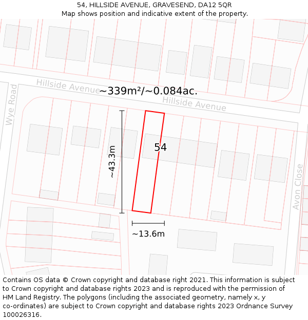 54, HILLSIDE AVENUE, GRAVESEND, DA12 5QR: Plot and title map