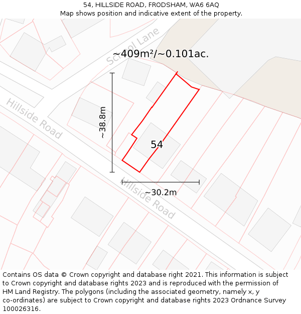 54, HILLSIDE ROAD, FRODSHAM, WA6 6AQ: Plot and title map