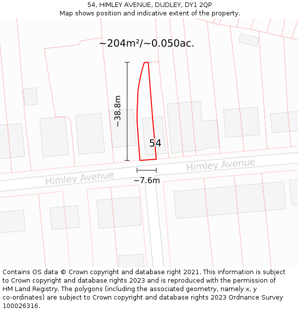 54, HIMLEY AVENUE, DUDLEY, DY1 2QP: Plot and title map