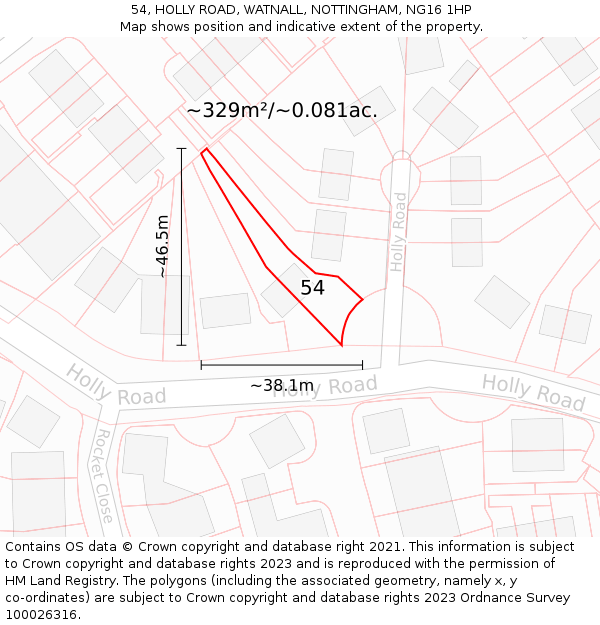 54, HOLLY ROAD, WATNALL, NOTTINGHAM, NG16 1HP: Plot and title map