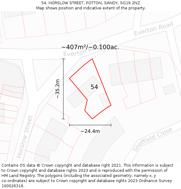 54, HORSLOW STREET, POTTON, SANDY, SG19 2NZ: Plot and title map