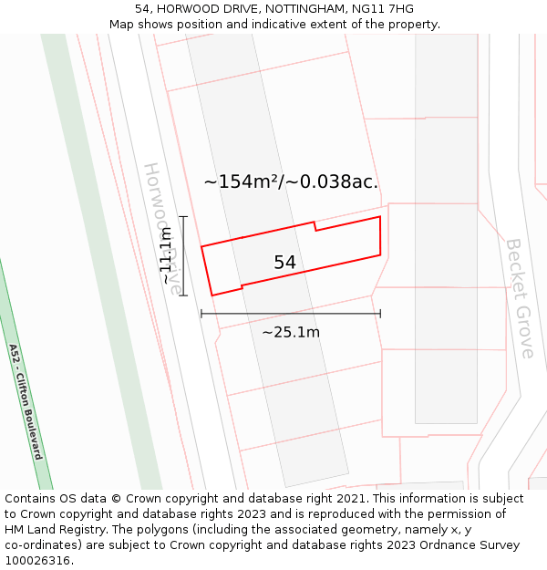 54, HORWOOD DRIVE, NOTTINGHAM, NG11 7HG: Plot and title map