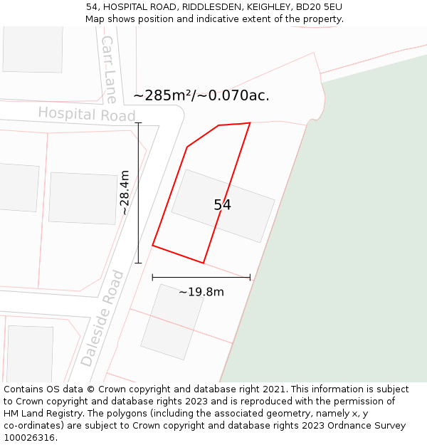 54, HOSPITAL ROAD, RIDDLESDEN, KEIGHLEY, BD20 5EU: Plot and title map