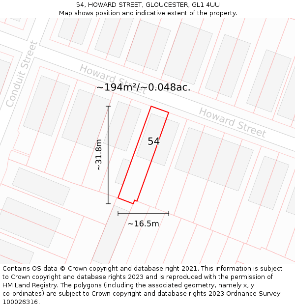 54, HOWARD STREET, GLOUCESTER, GL1 4UU: Plot and title map