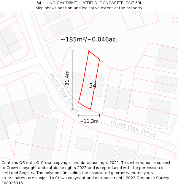 54, HUND OAK DRIVE, HATFIELD, DONCASTER, DN7 6RL: Plot and title map