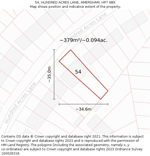 54, HUNDRED ACRES LANE, AMERSHAM, HP7 9BX: Plot and title map