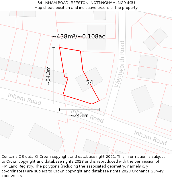 54, INHAM ROAD, BEESTON, NOTTINGHAM, NG9 4GU: Plot and title map