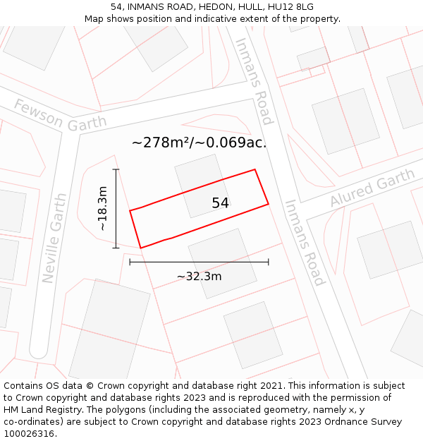 54, INMANS ROAD, HEDON, HULL, HU12 8LG: Plot and title map