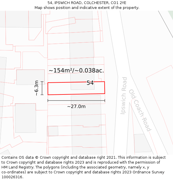 54, IPSWICH ROAD, COLCHESTER, CO1 2YE: Plot and title map