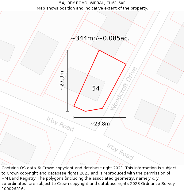 54, IRBY ROAD, WIRRAL, CH61 6XF: Plot and title map