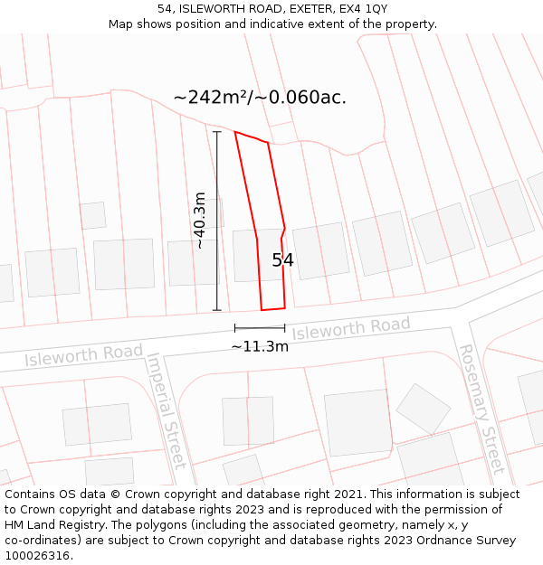 54, ISLEWORTH ROAD, EXETER, EX4 1QY: Plot and title map