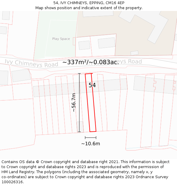 54, IVY CHIMNEYS, EPPING, CM16 4EP: Plot and title map