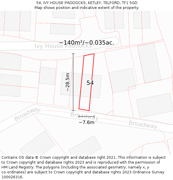 54, IVY HOUSE PADDOCKS, KETLEY, TELFORD, TF1 5GD: Plot and title map