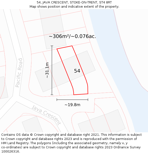 54, JAVA CRESCENT, STOKE-ON-TRENT, ST4 8RT: Plot and title map