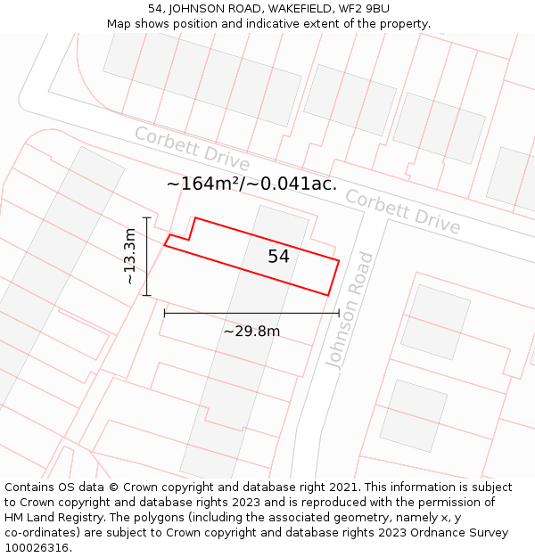 54, JOHNSON ROAD, WAKEFIELD, WF2 9BU: Plot and title map