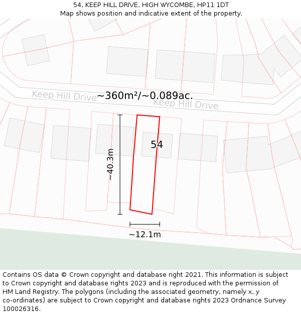 54, KEEP HILL DRIVE, HIGH WYCOMBE, HP11 1DT: Plot and title map