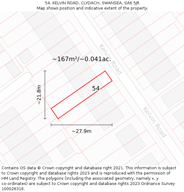 54, KELVIN ROAD, CLYDACH, SWANSEA, SA6 5JR: Plot and title map