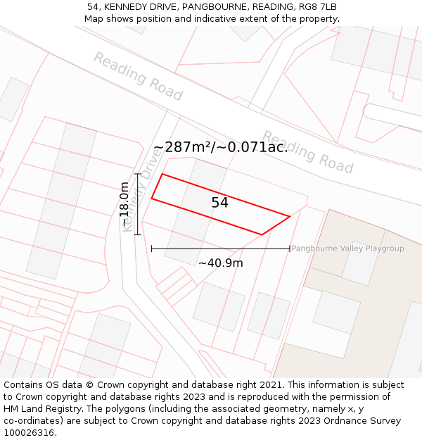 54, KENNEDY DRIVE, PANGBOURNE, READING, RG8 7LB: Plot and title map