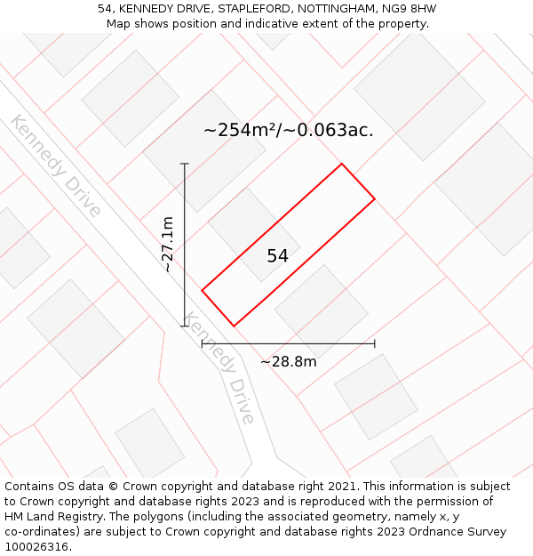 54, KENNEDY DRIVE, STAPLEFORD, NOTTINGHAM, NG9 8HW: Plot and title map