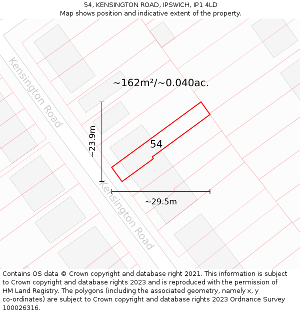 54, KENSINGTON ROAD, IPSWICH, IP1 4LD: Plot and title map