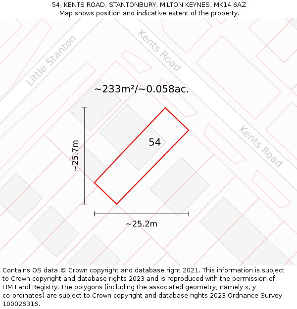 54, KENTS ROAD, STANTONBURY, MILTON KEYNES, MK14 6AZ: Plot and title map