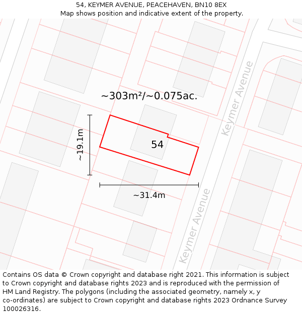 54, KEYMER AVENUE, PEACEHAVEN, BN10 8EX: Plot and title map