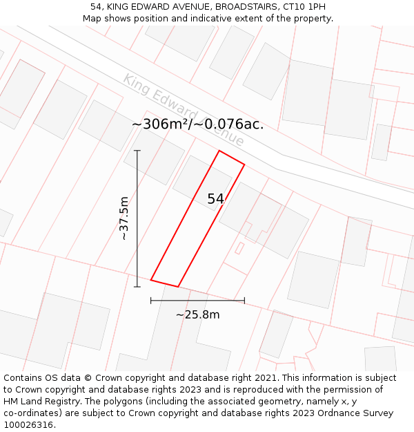 54, KING EDWARD AVENUE, BROADSTAIRS, CT10 1PH: Plot and title map