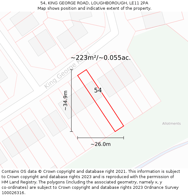 54, KING GEORGE ROAD, LOUGHBOROUGH, LE11 2PA: Plot and title map