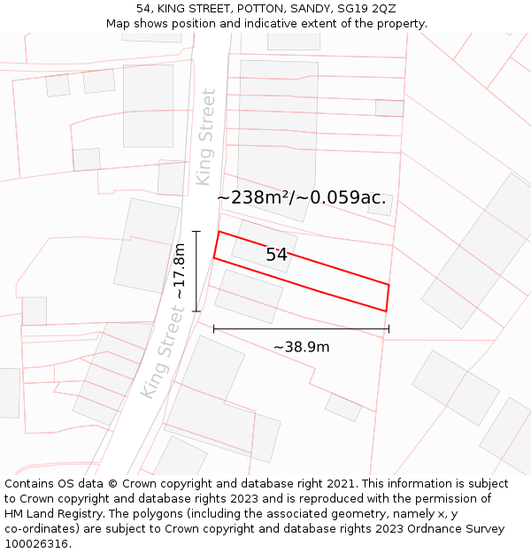 54, KING STREET, POTTON, SANDY, SG19 2QZ: Plot and title map