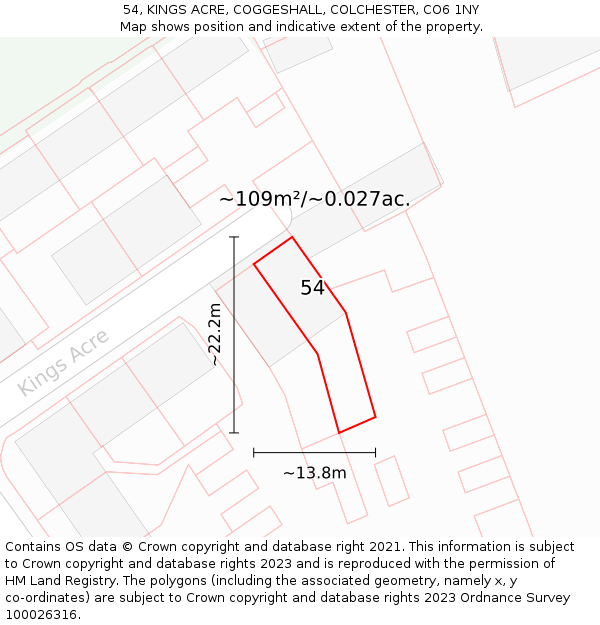 54, KINGS ACRE, COGGESHALL, COLCHESTER, CO6 1NY: Plot and title map