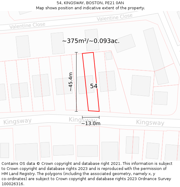 54, KINGSWAY, BOSTON, PE21 0AN: Plot and title map