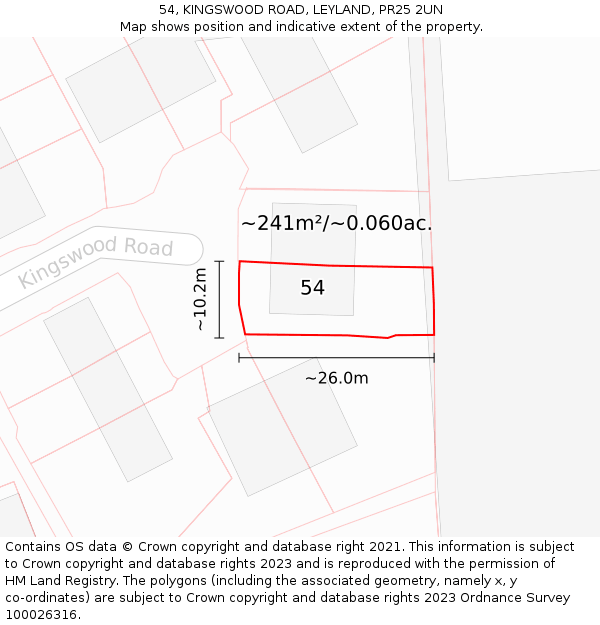 54, KINGSWOOD ROAD, LEYLAND, PR25 2UN: Plot and title map