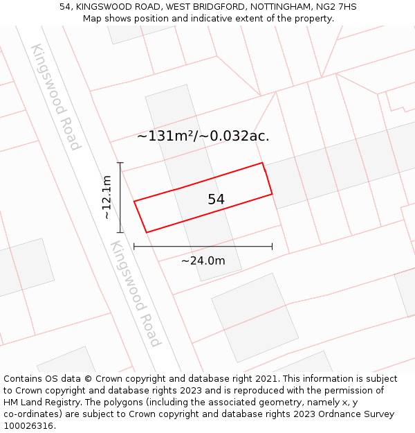 54, KINGSWOOD ROAD, WEST BRIDGFORD, NOTTINGHAM, NG2 7HS: Plot and title map