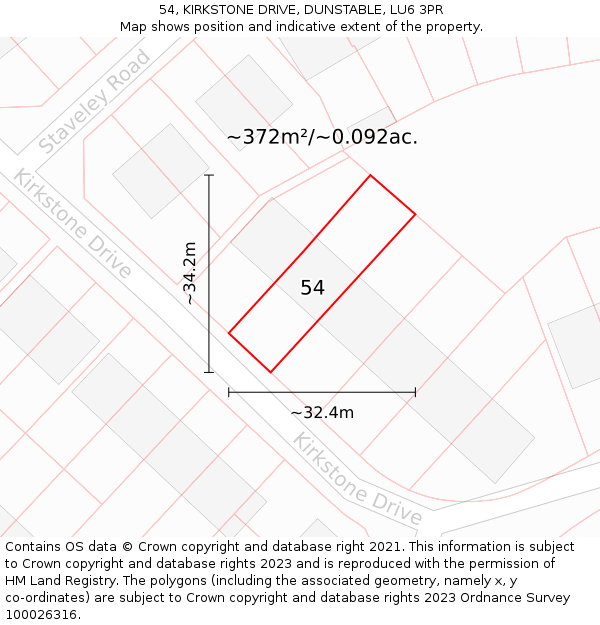 54, KIRKSTONE DRIVE, DUNSTABLE, LU6 3PR: Plot and title map