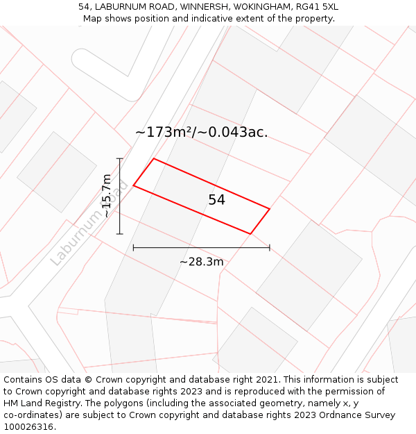 54, LABURNUM ROAD, WINNERSH, WOKINGHAM, RG41 5XL: Plot and title map