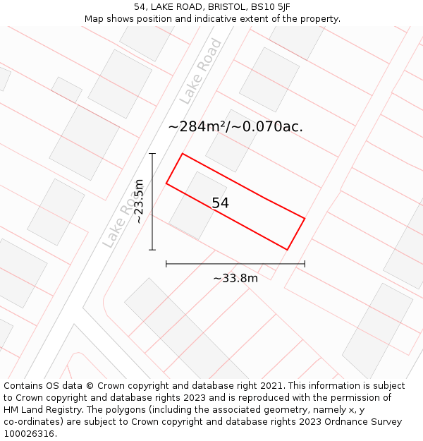 54, LAKE ROAD, BRISTOL, BS10 5JF: Plot and title map