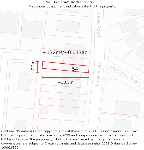 54, LAKE ROAD, POOLE, BH15 4LL: Plot and title map