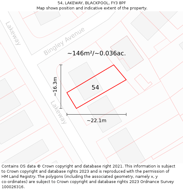 54, LAKEWAY, BLACKPOOL, FY3 8PF: Plot and title map