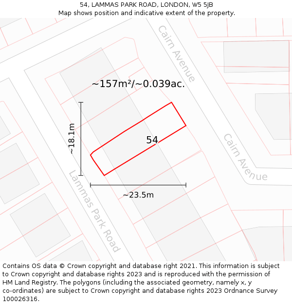 54, LAMMAS PARK ROAD, LONDON, W5 5JB: Plot and title map