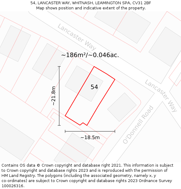 54, LANCASTER WAY, WHITNASH, LEAMINGTON SPA, CV31 2BF: Plot and title map