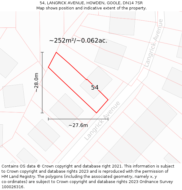 54, LANGRICK AVENUE, HOWDEN, GOOLE, DN14 7SR: Plot and title map