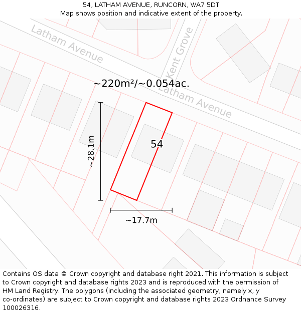 54, LATHAM AVENUE, RUNCORN, WA7 5DT: Plot and title map