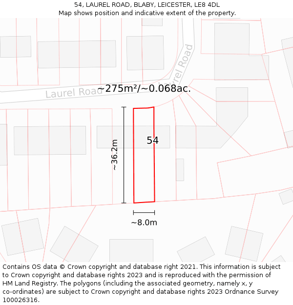 54, LAUREL ROAD, BLABY, LEICESTER, LE8 4DL: Plot and title map