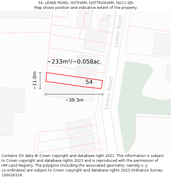 54, LEAKE ROAD, GOTHAM, NOTTINGHAM, NG11 0JN: Plot and title map