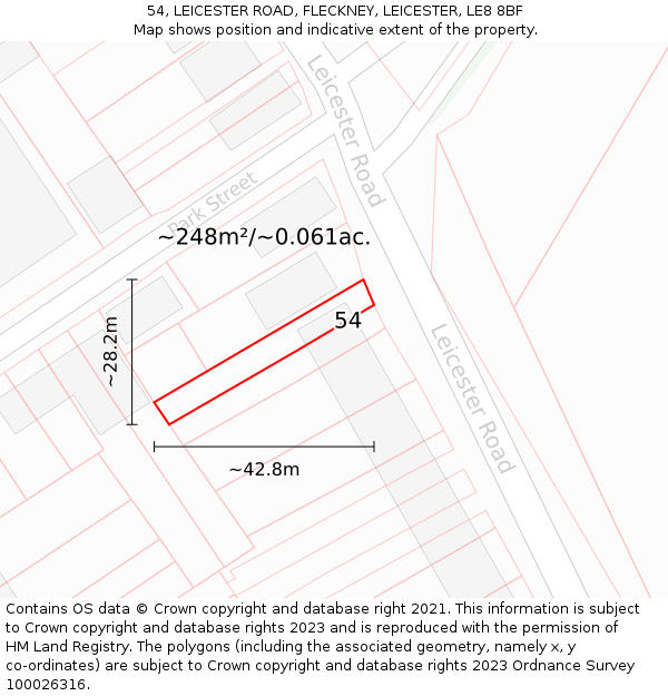 54, LEICESTER ROAD, FLECKNEY, LEICESTER, LE8 8BF: Plot and title map