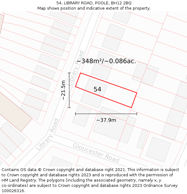 54, LIBRARY ROAD, POOLE, BH12 2BQ: Plot and title map