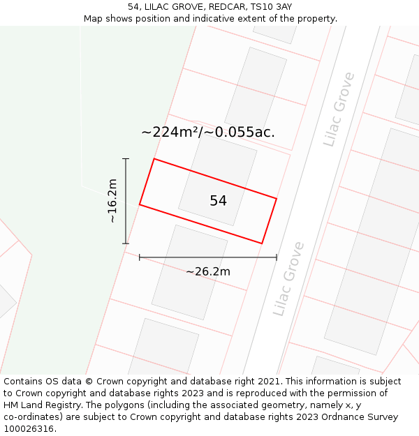 54, LILAC GROVE, REDCAR, TS10 3AY: Plot and title map