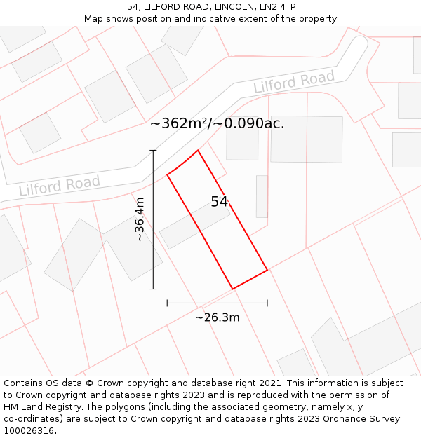 54, LILFORD ROAD, LINCOLN, LN2 4TP: Plot and title map