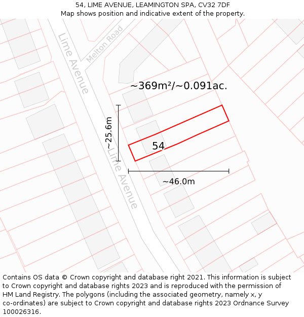 54, LIME AVENUE, LEAMINGTON SPA, CV32 7DF: Plot and title map