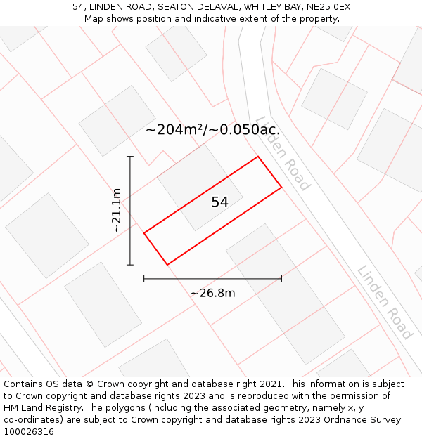 54, LINDEN ROAD, SEATON DELAVAL, WHITLEY BAY, NE25 0EX: Plot and title map